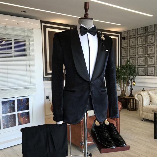 Dimitris New Arrival Stylish Shawl Lapel Slim Fit Velvet Wedding Tuxedox_2