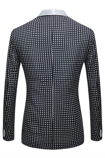 Unique black polka dot single button wedding groom set with shawl and lapel_2