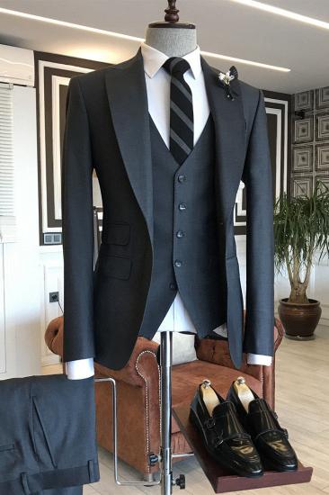 Jasper Traditional Black One Button Double Breasted Business Suits For Men_1