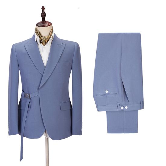 Chic Ocean Blue Peaked Lapel Slim Fit Men Suits for Prom_3