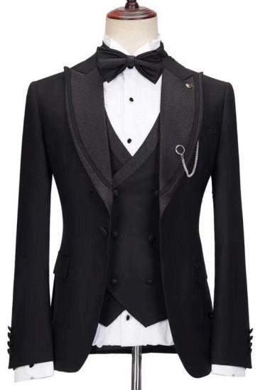 Lennox New Special Design All Black Three Pieces Peaked Lapel Men's Suits