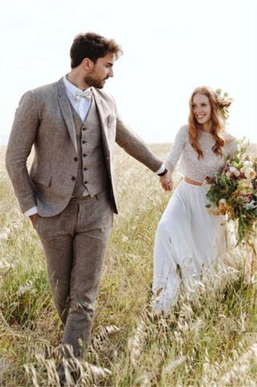 Khaki summer beach linen men's classic suit | comfortable groom's wedding tailcoat 3-piece set_5