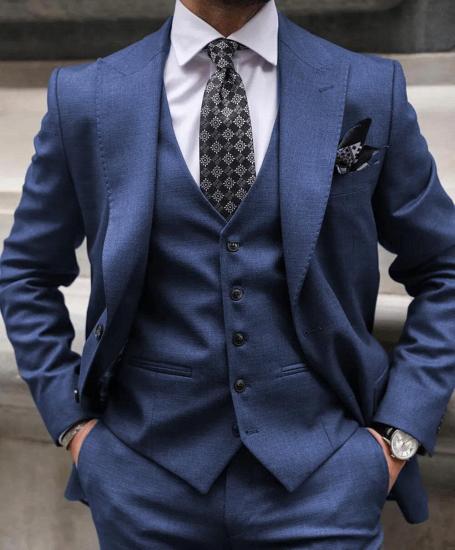 Best Blue 3 Pieces Peak Lapel Men Suits | Happnessmall_1