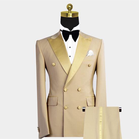 Fashion Gold Peaked Lapel Double Breasted Bespoke Men Suit for Prom_2