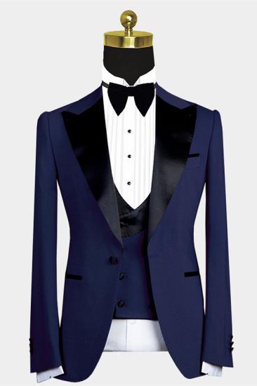 Deep Blue Silk Lapel Men'S Wedding Set | One Button Men'S Three Piece Set