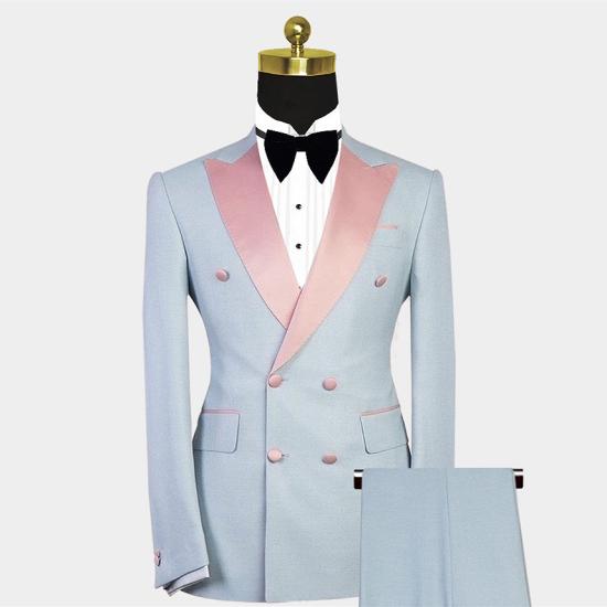 Handsome Double Breasted Contrast Color Men Suit with Peaked Lapel_2