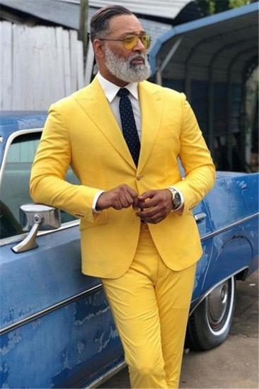 Octavius Handsome Peaked Lapel Yellow Prom Men Suits_1
