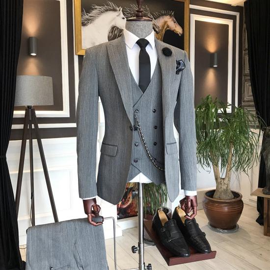 Modern Gery  Peaked Lapel One Button 3-Pieces Business Men Suits | Happnessmall_3