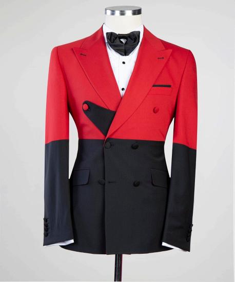 Fashion Red And Black Fashion Double Breasted Close Fitting Men Suits_3