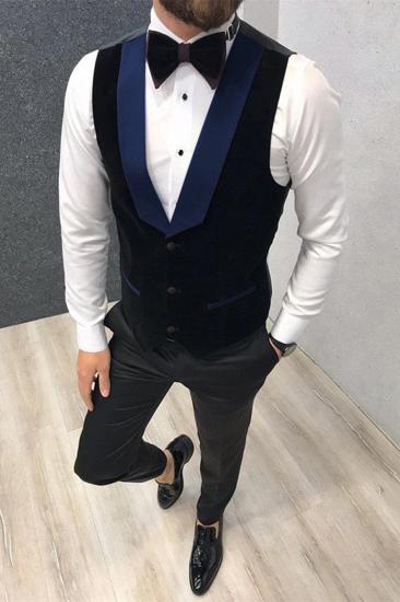 Black-and-blue Peak Lapel 3 Piece Wedding Suits Tuxedos with Waistcoat  | happnessmall_2