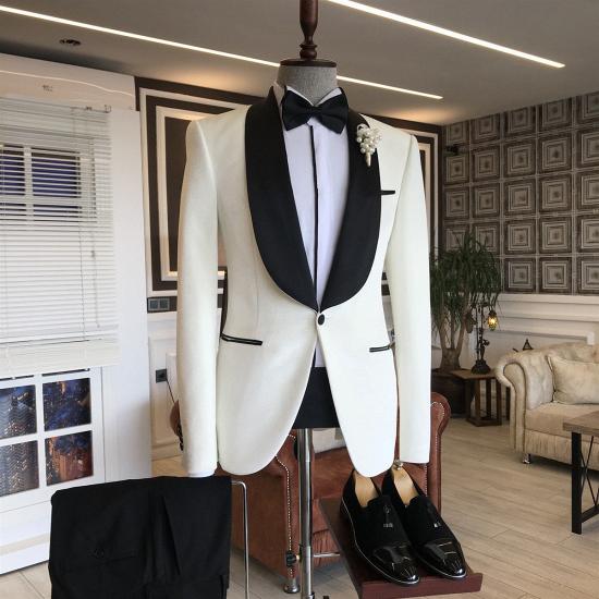 Custome Simple White Shawl Lapel Wedding Suit For Grooms | Happnessmall_2
