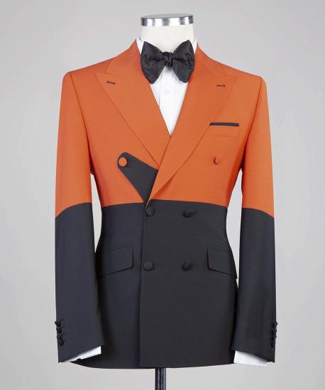 Unique Orange And Black Peaked Lapel Men Suits for Prom_3