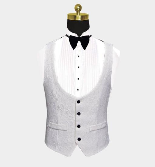 Gorgeous White Men Suits with Black Lapel | Three Pieces Dinner Suits for Men_3