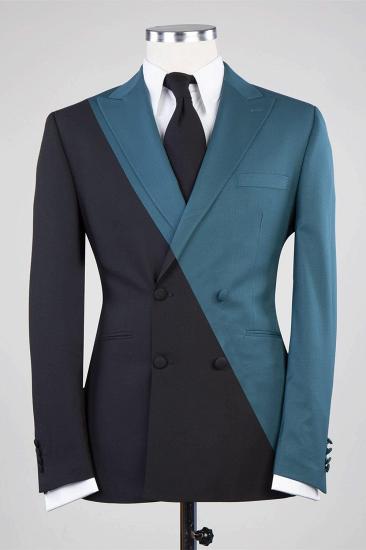 Latest Design Dusty Blue And Black Double Breasted Peaked Lapel Men Suits for Prom