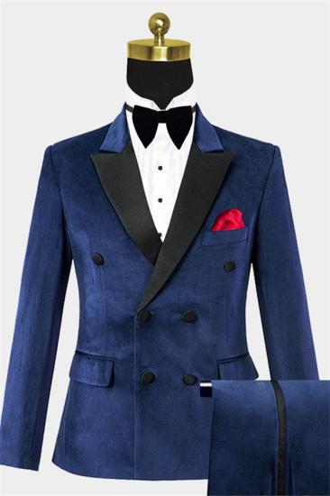 Orion Handsome Navy Blue Double Breasted Velvet Tuxedo | Two Piecs Bespoke Suits_1