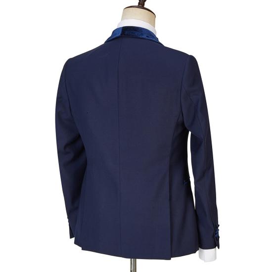 Latest Design Navy Blue Glow Collar Three Piece Set | Men's One Button Wedding Set_6