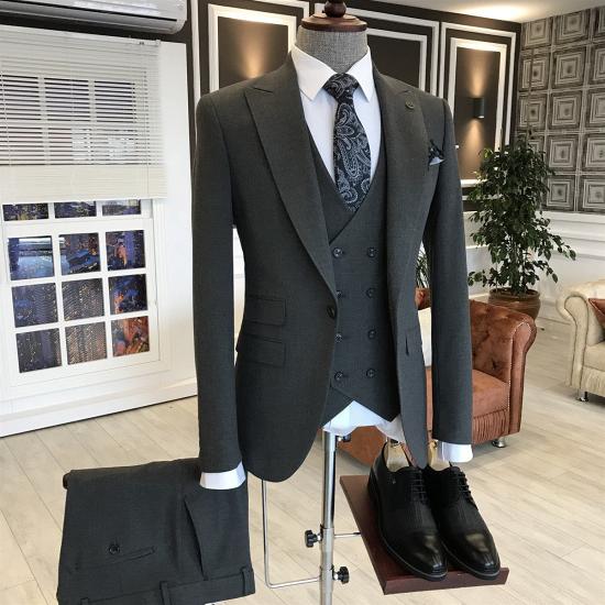 William Advanced All Black Slim Fit Business Suits For Men_2