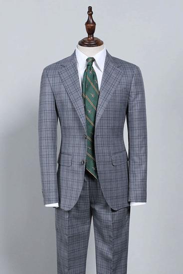 Zoey Popular Dark Gray Plaid Notched Lapel Slim Fit Formal Menswear_1