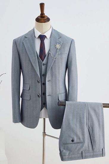 Matthew Stylish Formal Gray Striped 3 Pieces Notched Lapel Slim Fit Custom Business Suit
