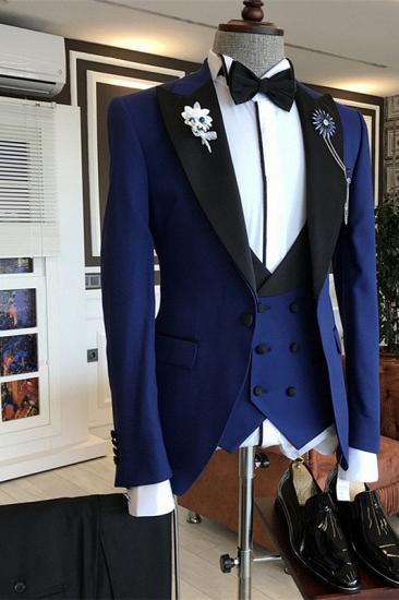 Harper Modern Dark Blue Fashion Peaked Lapel Three-Pieces Men Suits_1