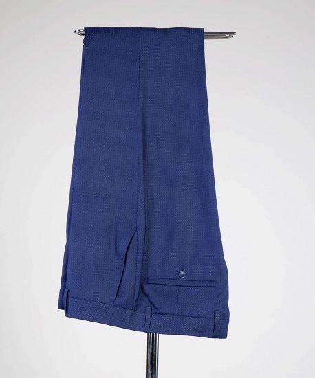 Popular Dark Blue Slim Fit Peaked Lapel Two Pieces Men Suits_4