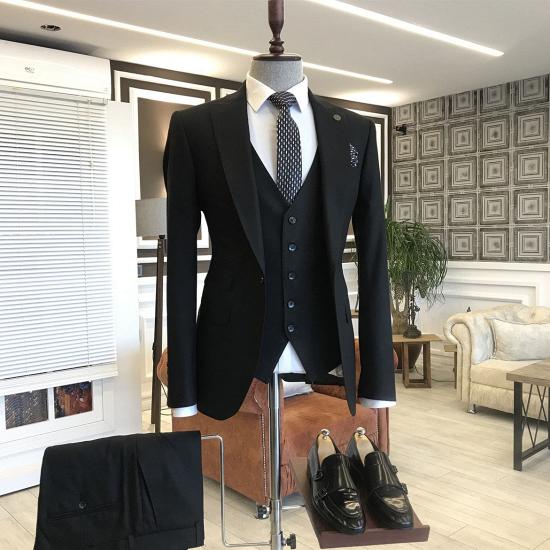 Michael Simple And Stylish All Black One Button Business Slim Fit Suits For Men_2