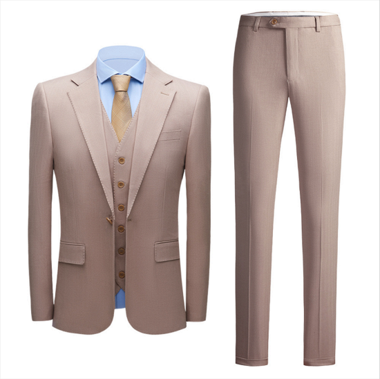 Fashionable notch lapel slim fit nude pink solid men's formal suit_4