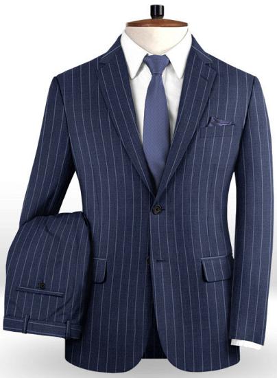 Latest Design Dark Blue Business Formal Suits | Fashion Two Buttons Striped Tuxedo_2