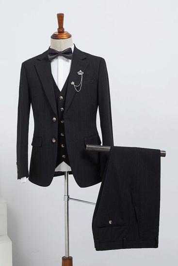 Calantha Stylish Black Striped 3 Pieces Tailored Business Suit For Men_1