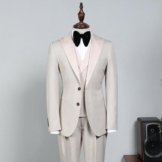 Wulfgar Modern Off White Peaked Lapel 2 Button Business Suit For Men_2