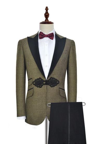 Xander Small Checked Peak Lapel Prom Suits | Knitted Button Black Wedding Suits for Men_2