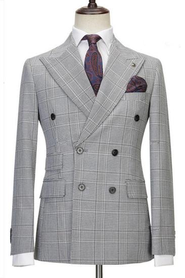 Fashion Best Fitted Black Double Breasted Plaid Men Suits