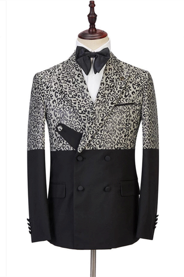Gorgeous Cool Leopard Print Black Double Breasted Men Suits