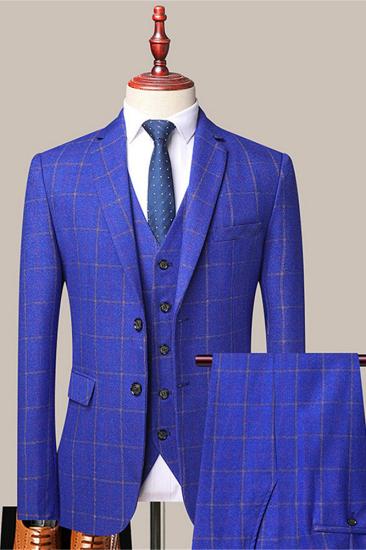 Fashion Royal Blue Stylish Plaid Slim Fit Formal Men Suits