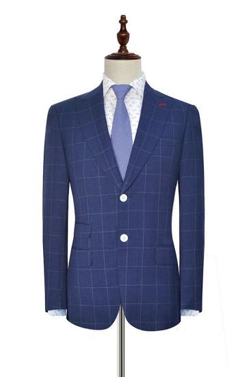 Happ Navy Blue Two Buttons Check Pattern Peak Lapel Business Suits for Men