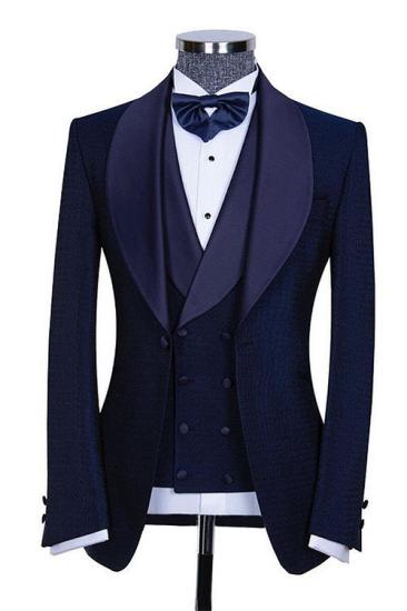 Andrew Newest Dark Navy Three Pieces Slim Fit Shawl Lapel Wedding Suits for Men_1