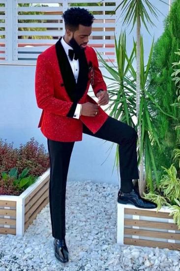 Fashionable Sparkling Red Ball Men'S Set With Black Velvet Lapel