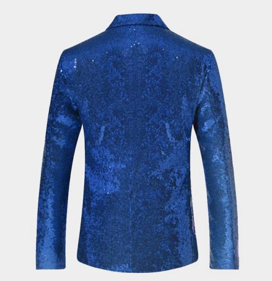 Royal Blue Sequin Men Suits | One Piece Blazer with Peak Lapel_2