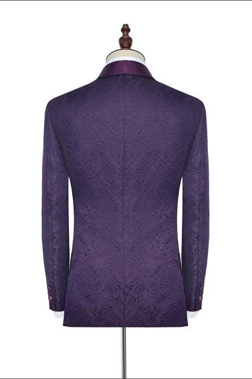 Hamness Dark Purple Silk Shawl Lapel One Button Wedding Tuxedos |  Jacquard Prom Suits For Men_2