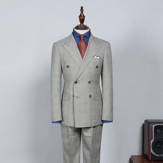Ethan Trendy Gray Plaid Double Breasted Bespoke Men Suits For Business_2