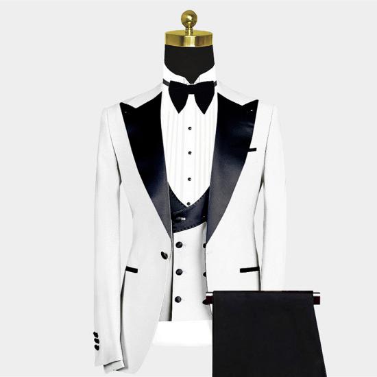 Fashionable white slim fit silk lapel with one button wedding groom set_2