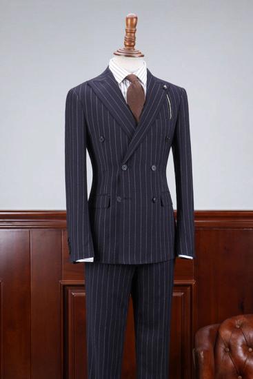 Maverick Navy Blue Striped Slim Fit Bespoke Business Suit_1