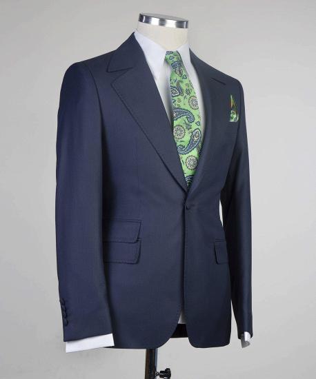 Sterling Unique Navy Three Pieces One Button Peaked Lapel Men Suits_4