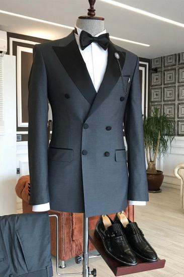 Sophia Classic Black Peaked Lapel Double Breasted Business Men Suits_1