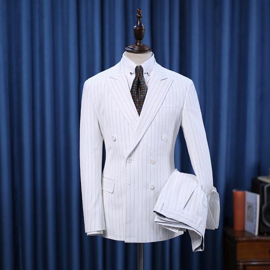 Prokopiou Handsome White Striped Double Breasted Men'S Business Suit_2