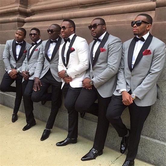 Lucian Gray Best Fitted One Button Wedding Groomsmen Suits with Black Lapel_2