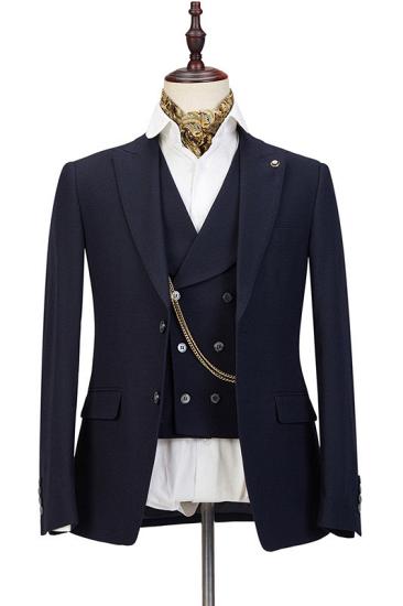 Chic Black Three-Piece Peaked Lapel Elegant Wedding Suits for Men