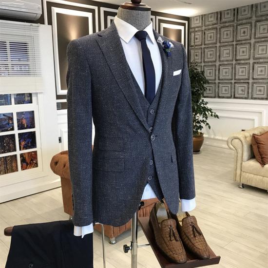 Patricia New Arrival Navy Blue Small Plaid Notch Lapel Slim Fit Men'S Business Suit_2