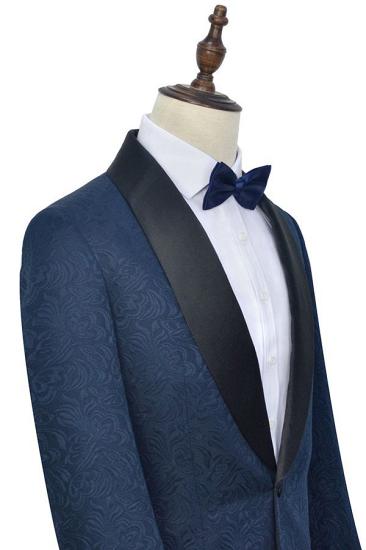 Navy Blue Jacquard Black Silk Shawl Lapel  Mens Suits for Weddings and Prom_4