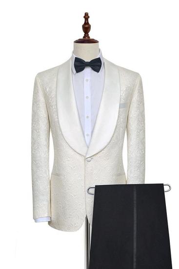 Xander Trendy Jacquard White Tuxedos for Wedding | Silk Shawl Lapel One Button Wedding Suit for Men_2
